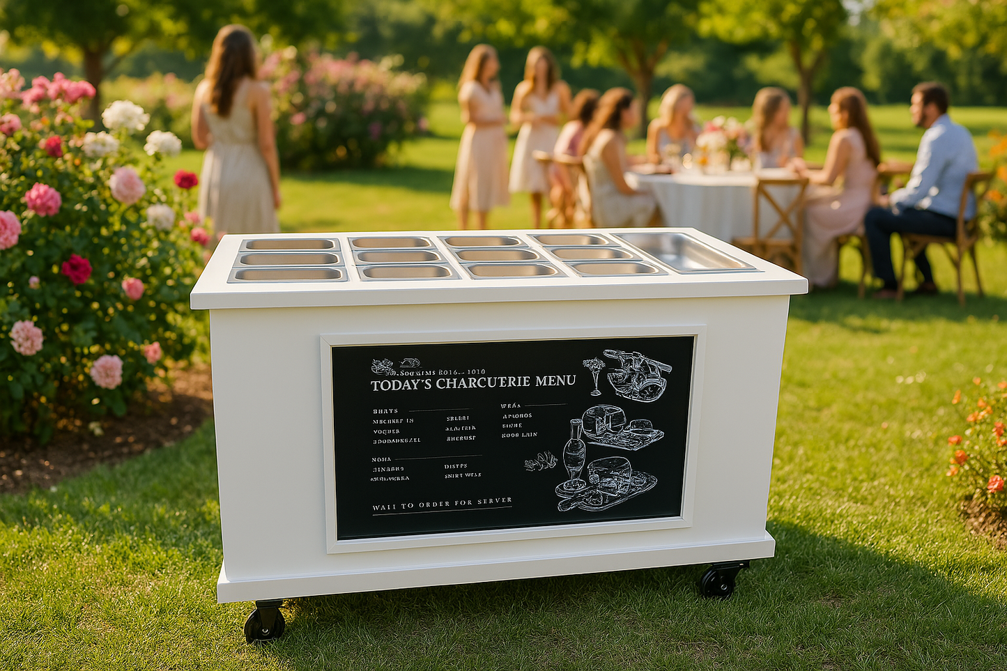 Mobile, folding Event Catering Cart - Cheese and Charcuterie cart with built in Monitor screen