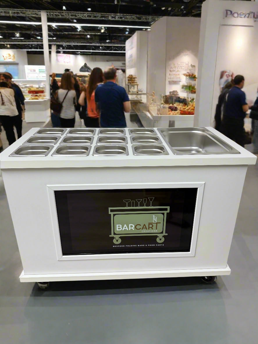 Mobile, folding Event Catering Cart - Cheese and Charcuterie cart with built in Monitor screen