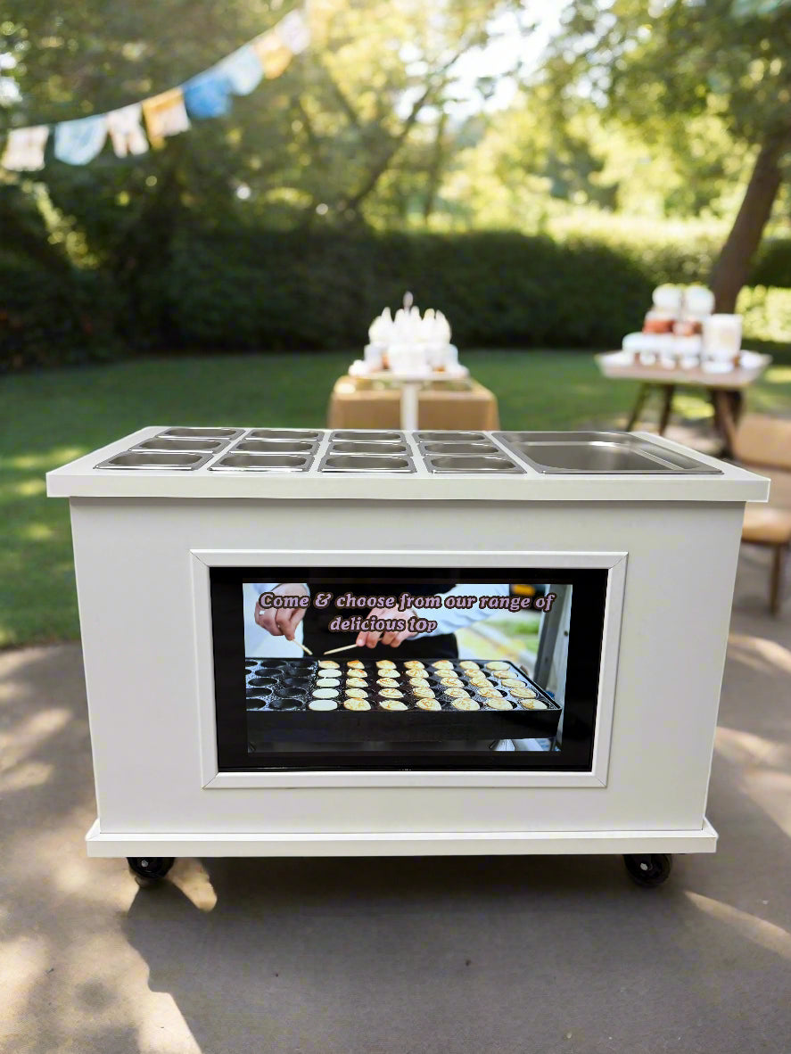 Mobile, folding Event Catering Cart - Cheese and Charcuterie cart with built in Monitor screen