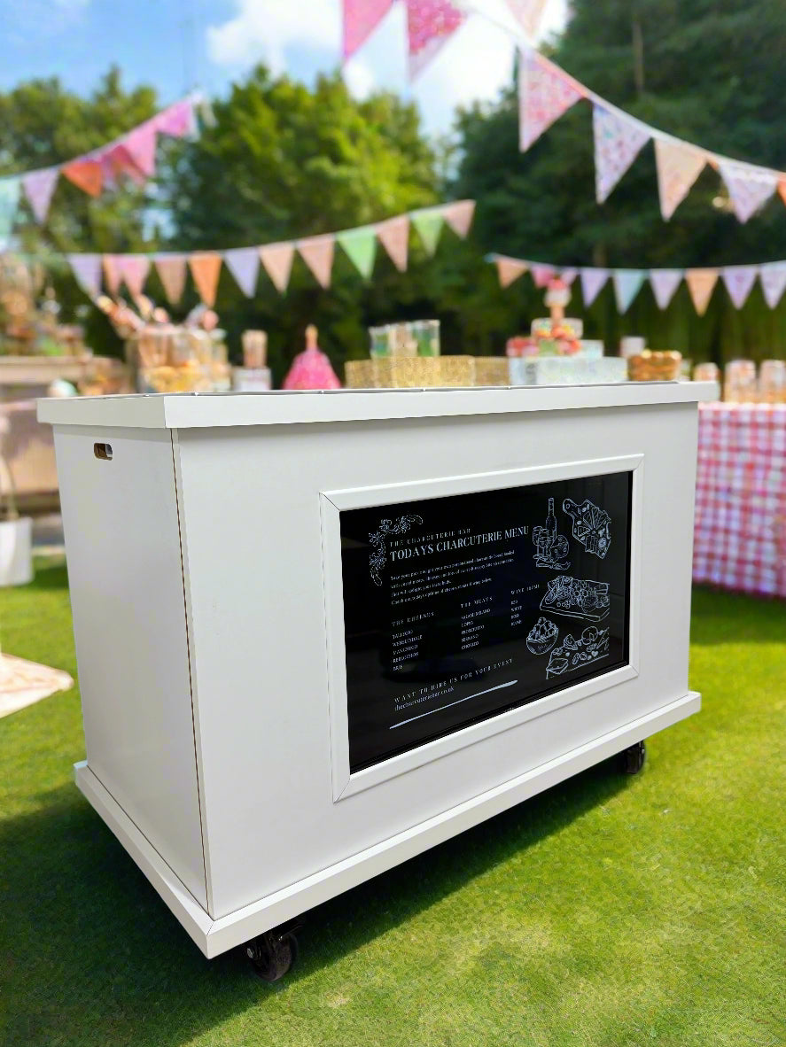 Mobile, folding Event Catering Cart - Cheese and Charcuterie cart with built in Monitor screen