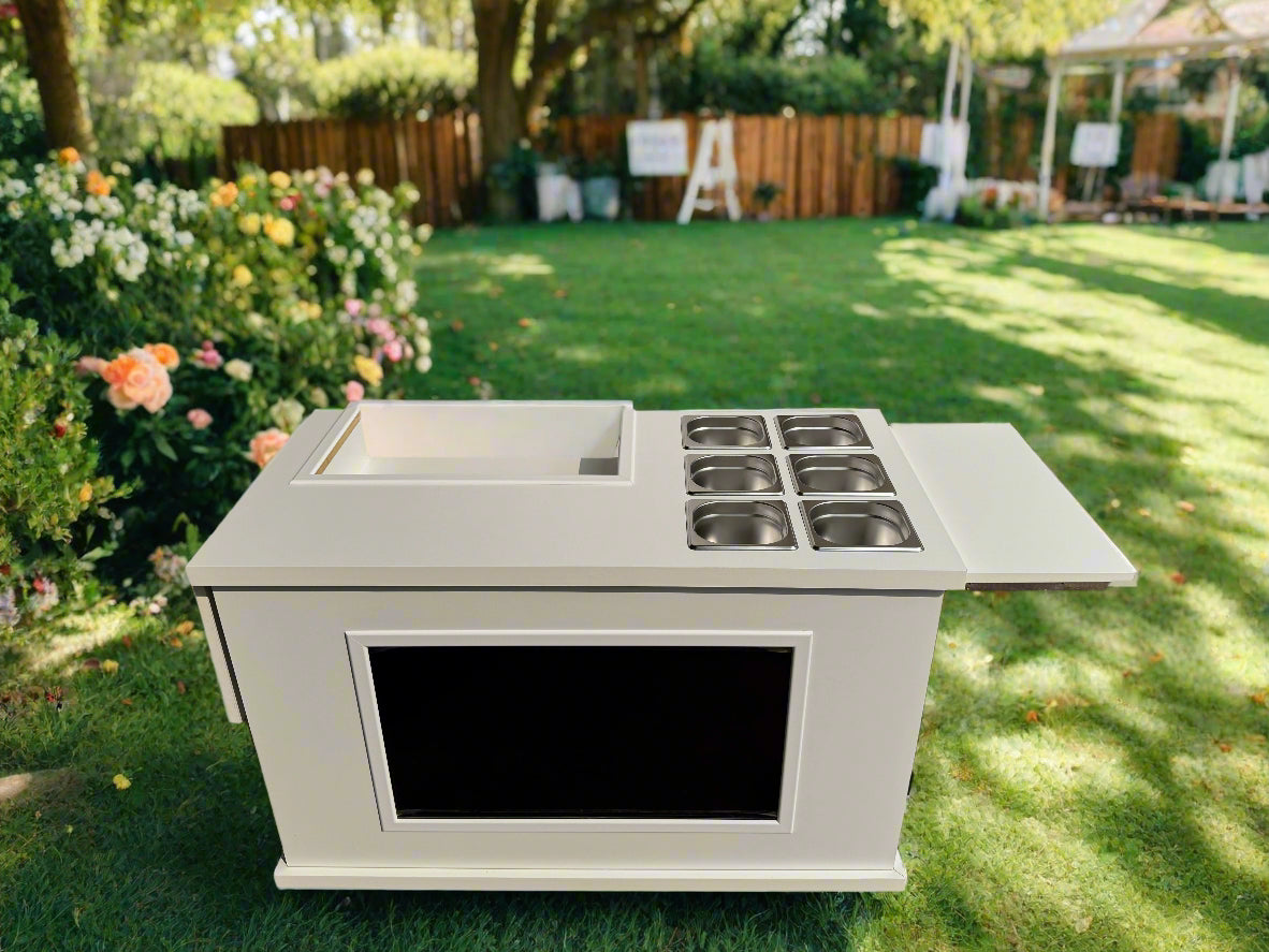 Mobile, folding Event Catering Cart - Mini pancake cart with built in Monitor screen