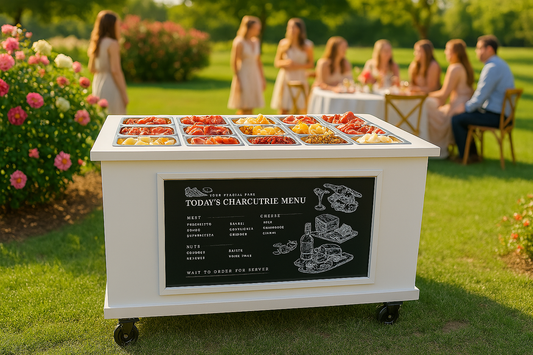 Mobile, folding Event Catering Cart - Cheese and Charcuterie cart with built in Monitor screen