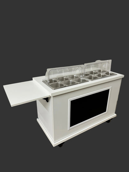 Premium cart - Fully loaded with TV screen, 2 x folding side shelves and hot / cold bain marie pans