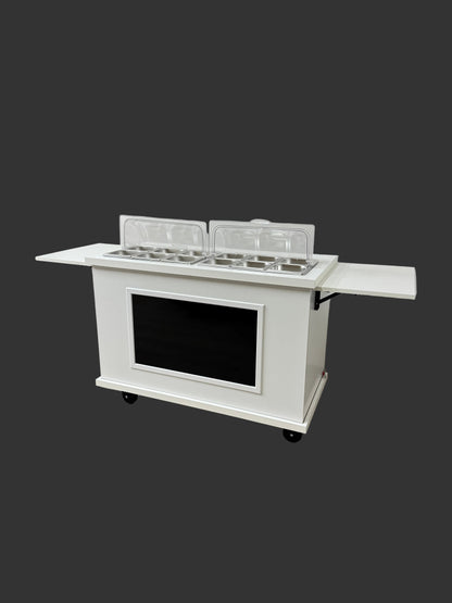 Premium cart - Fully loaded with TV screen, 2 x folding side shelves and hot / cold bain marie pans