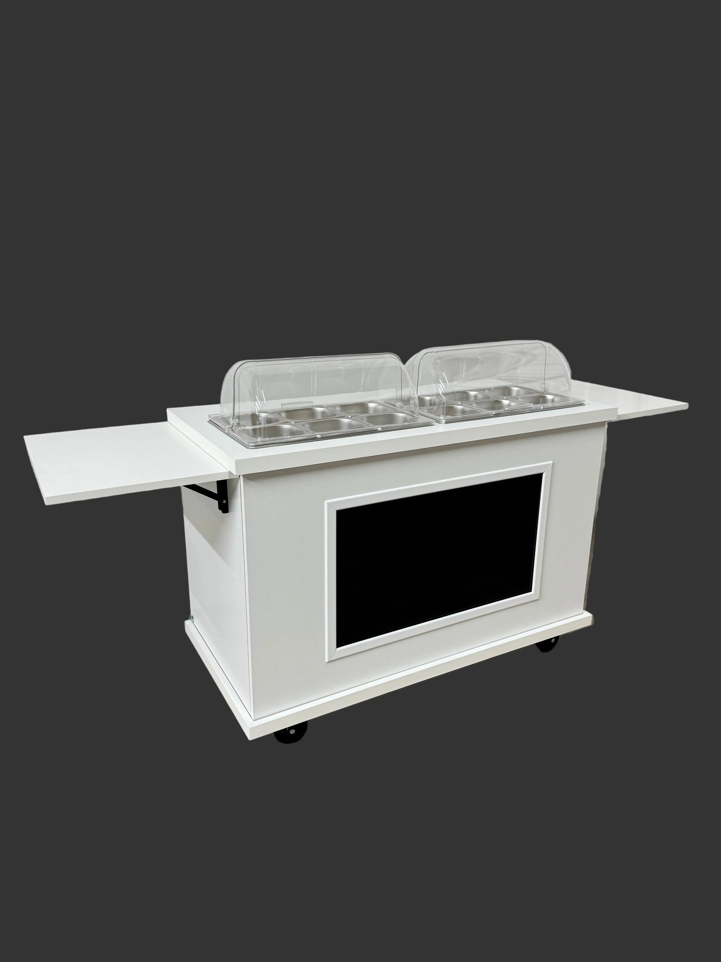 Premium cart - Fully loaded with TV screen, 2 x folding side shelves and hot / cold bain marie pans