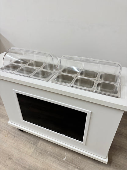 Premium cart - Fully loaded with TV screen, 2 x folding side shelves and hot / cold bain marie pans