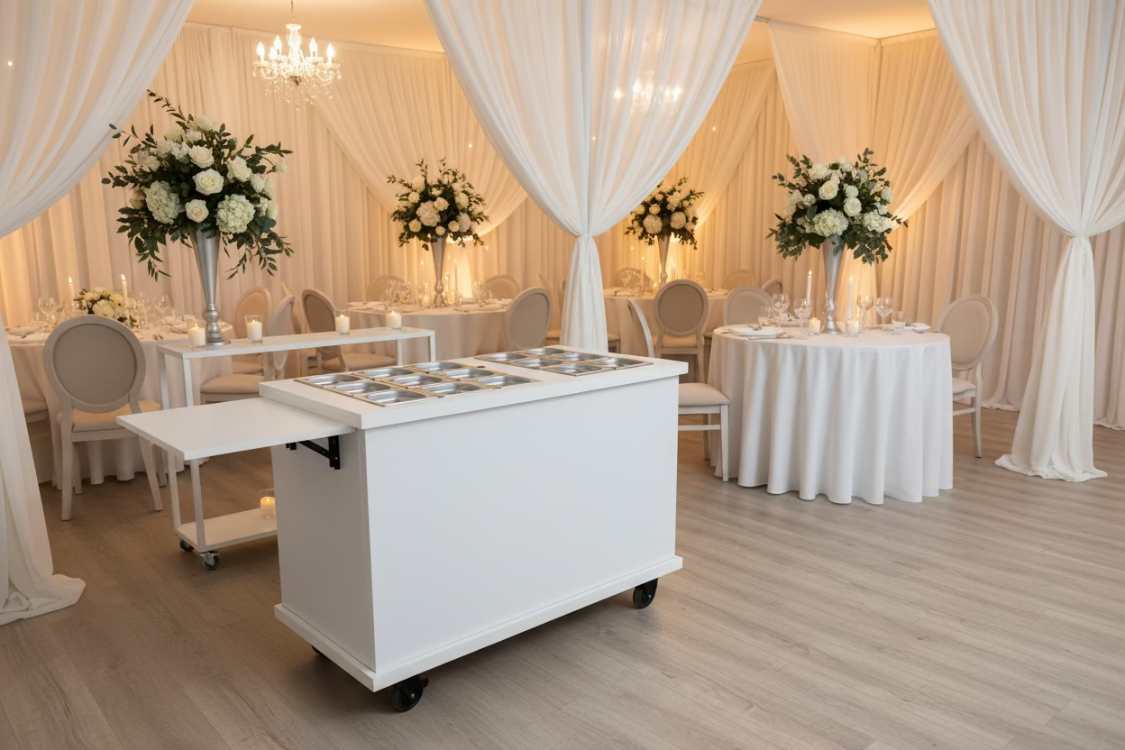 Cart with electric heated wet Bain Marie