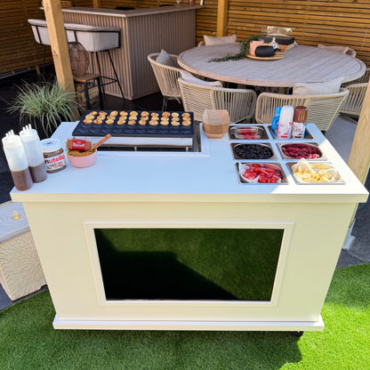 Mobile, folding Event Catering Cart - Mini pancake cart with built in Monitor screen, Dutch pancakes