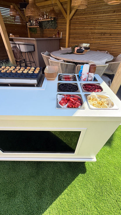 Mobile, folding Event Catering Cart - Mini pancake cart with built in Monitor screen, Dutch pancakes