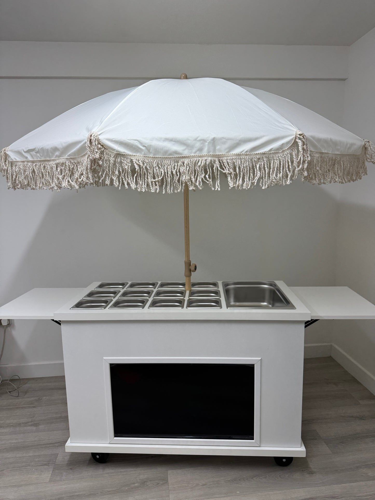 Mobile, folding Event Catering Cart - Mini pancake cart with built in Monitor screen, Dutch pancakes