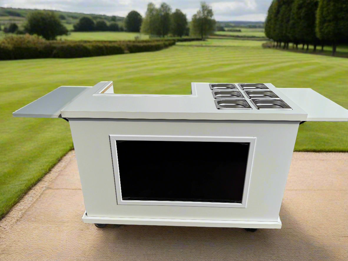 Mobile, folding Event Catering Cart - Mini pancake cart with built in Monitor screen, Dutch pancakes